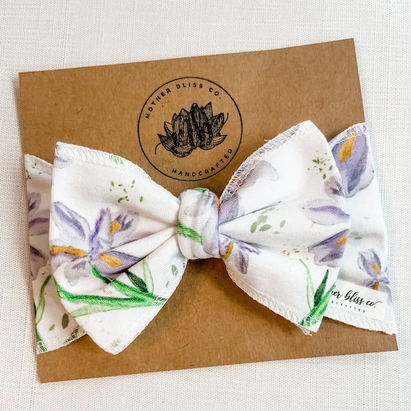 Charleston Iris Watercolor Organic Headwrap Oversized Bow Headband | Original Painting by Shop Owner | Baby Girl Headband