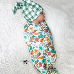 States Collection - HAWAII Aloha Swaddle Blanket with Coordinating Knotted  Hat | Soft Blanket Set | Newborn Baby Swaddle Blanket