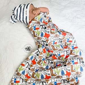 States Collection - TEXAS Best Swaddle Blanket with Coordinating Knotted Beanie Hat | Soft Blanket Set | Newborn Baby Swaddle Blanket