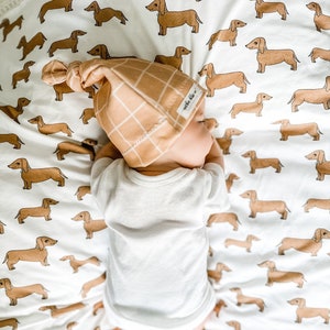 Dachshund Baby Swaddle or Cocoon Sack Set | Newborn Photo Prop Cocoon | Newborn Swaddle Set with Headband | Dog Swaddle