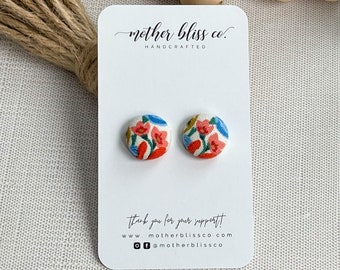 Rifle Paper Co Earrings - Garden Party Wildwood Petite Garden Cream | Fabric Covered Floral Stud Earrings