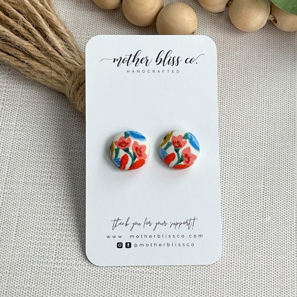 Rifle Paper Co Earrings - Garden Party Wildwood Petite Garden Cream | Fabric Covered Floral Stud Earrings