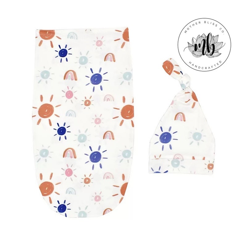 Gender Neutral Rainbow Sun Baby Swaddle Sack Set Newborn Etsy
