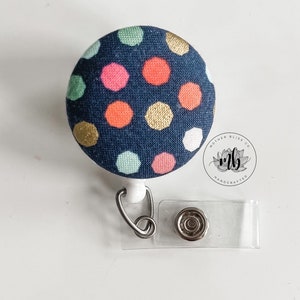 Interchangeable Badge Reel | Polka Dots | Nurse Name Badge ID Holder, Alligator, Personalized Monogram Interchangeable Retractable