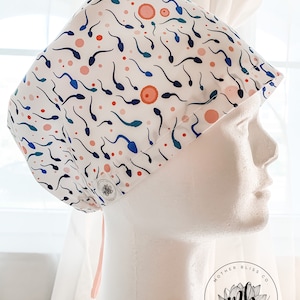 Egg and Sperm - Scrub Hat - IVF Hat | 100% Cotton | Adjustable Elastic with Toggle | Fertility Hat - OBGYN Scrub Cap - IVF Scrub Cat