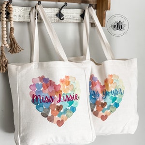 Watercolor Hearts Personalized Canvas Tote Bag | Teacher Appreciation | Teacher Valentines Day Gift | Teacher Gift