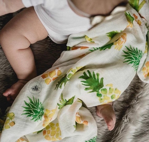 Watercolor Pineapple Swaddle Muslin Blanket Lightweight Muslin Cotton Blanket Swaddling Blanket Hospital Blanket Etsy