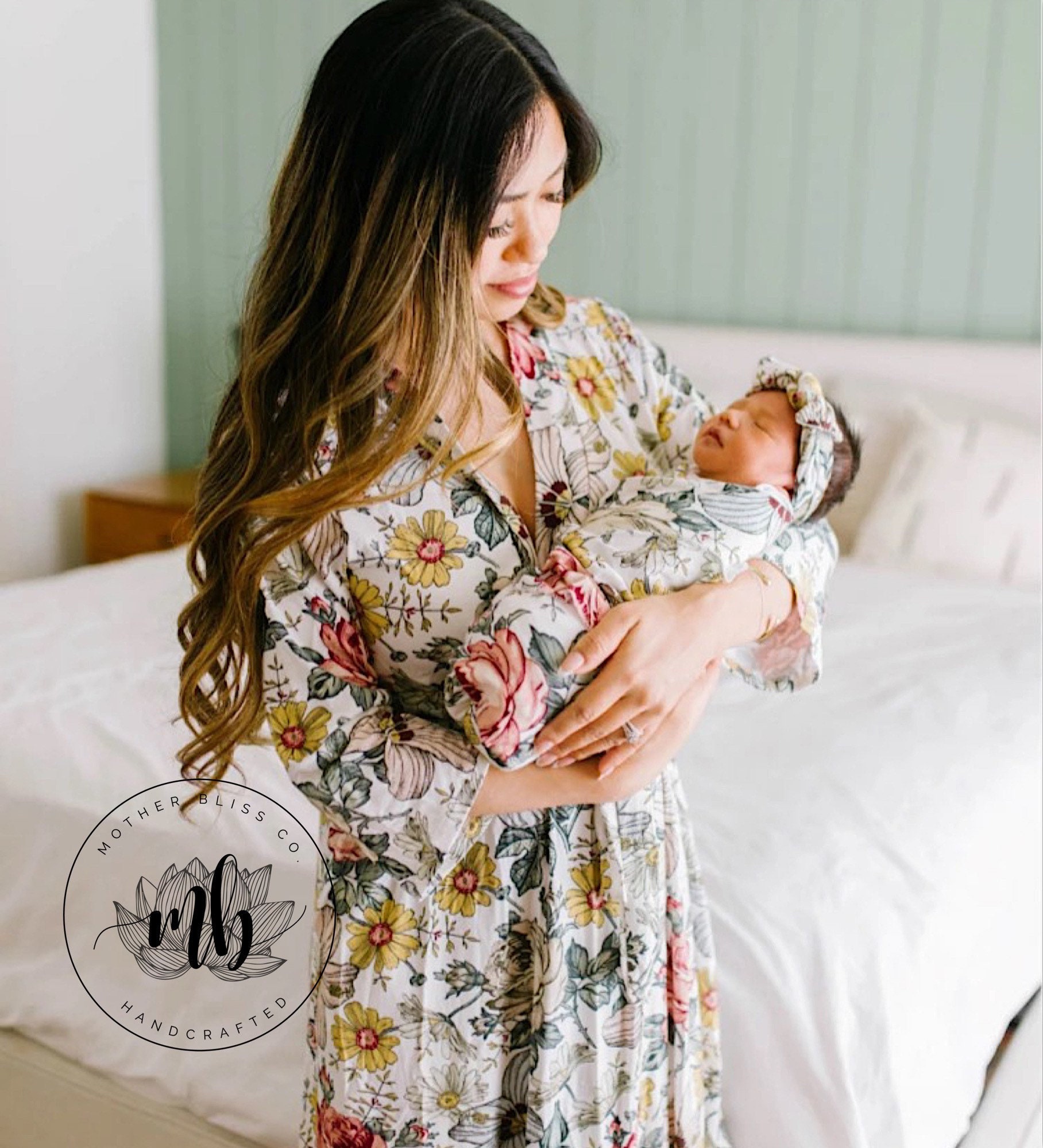 Fall Garden Baby Gown Swaddle and Matching Mommy Robe Mom Etsy