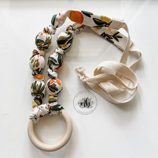 Rifle Paper Co Citrus Cream Fabric Necklace | Statement Jewelry or Nursing + Breastfeeding | Organic Wood | Fabric Neckwear | Baby Shower