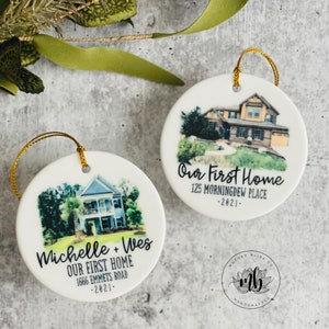 New + First Home Ornament | Watercolor Home Ornament | Custom Home Ceramic Ornament | Personalized Ornament |  Digitally Painted Picture