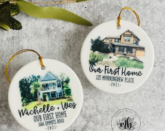 New + First Home Ornament | Watercolor Home Ornament | Custom Home Ceramic Ornament | Personalized Ornament |  Digitally Painted Picture