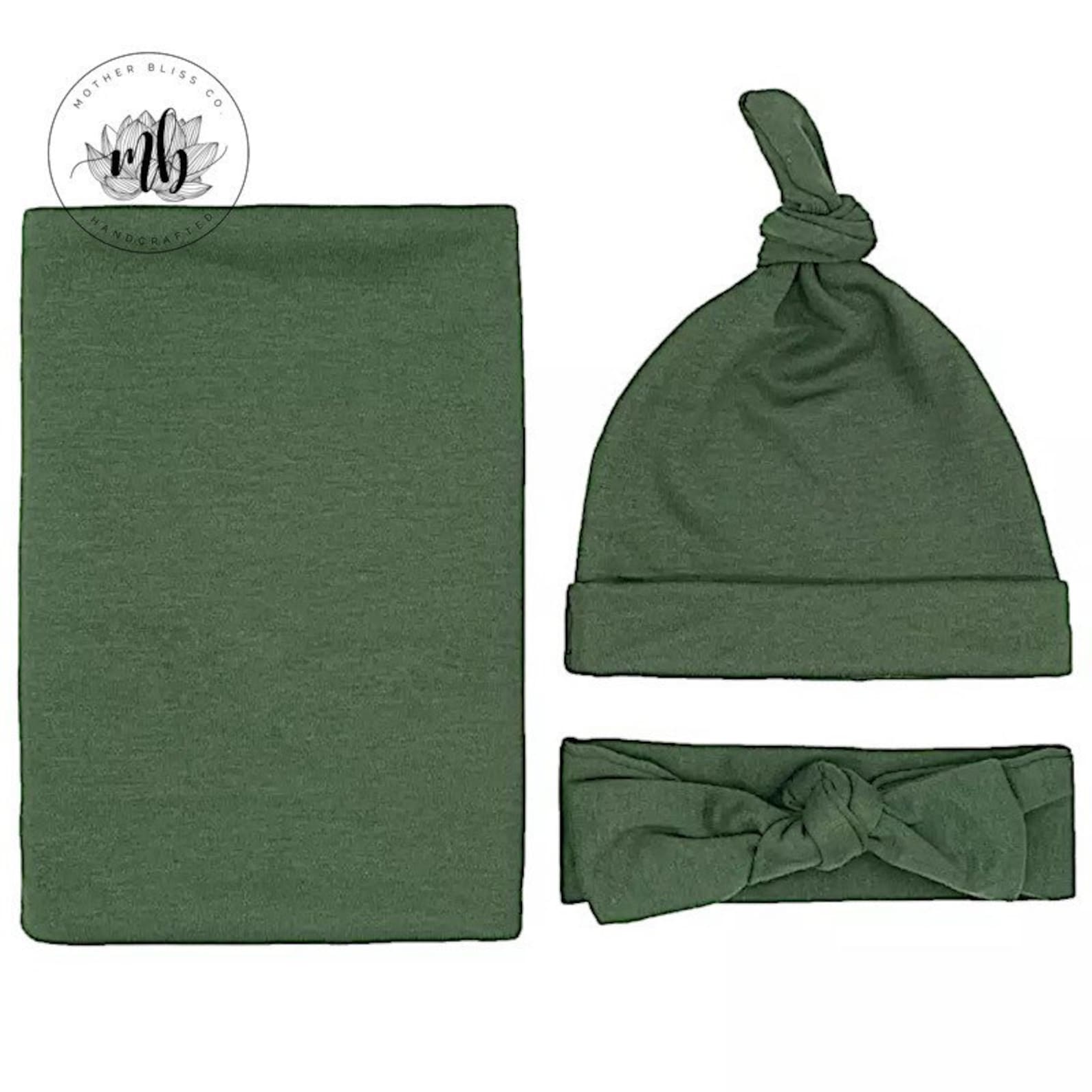 Dark Green Solid Plain Baby Swaddle Set Newborn Photo Prop Etsy