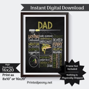 Dad Wall Art Fishing Gift For Dad Gift Father&#39;s Day Gift Fisherman Dad Subway Art Bass Printable Instant Download