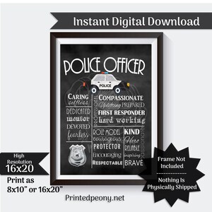 Police Officer Wall Art Chalkboard Gift For Policeman Law Enforcement Art Police Wall Decor Subway Art LEO Printable Instant Download