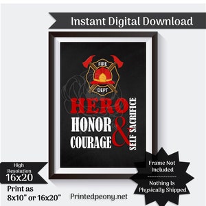 Firefighter Wall Art Chalkboard Gift For Firefighter Volunteer Firemen Firefighter Wall Decor Art Printable Instant Download Fireman