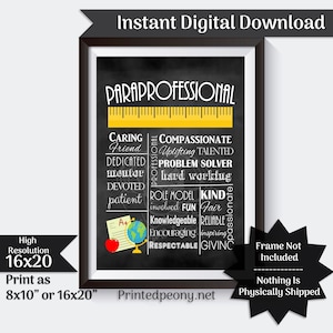 Paraprofessionals Gift Chalkboard Gift For Paras Thank You Gift Paraprofessional  Teacher Appreciation Gift Printable Instant Download