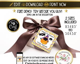 PRINTABLE Halloween Treat Bag Toppers Halloween Party Favors Treat Bag Tags Personalized Party Favors Kids Halloween Party Candy Bag Toppers