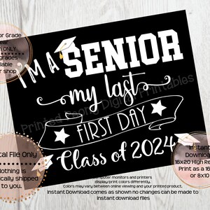 First Day of Senior Year Printable Sign First Day of School Sign 12th ...