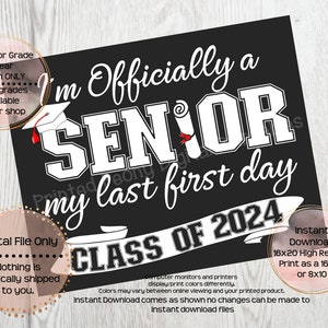 First Day of Senior Year Printable Sign First Day of School Sign 12th ...