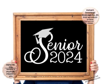 Afdrukbaar afstudeerbord Afstudeerfeest decoraties Senior 2024 Senior portret Klasse van 2024 Afdrukbare Instant Download Graduate 2024