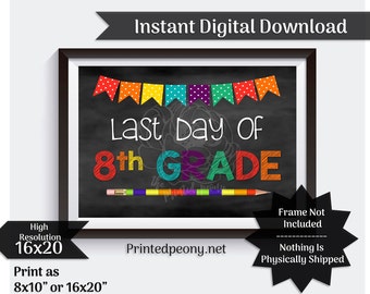 Last Day of Eighth Grade Printable Sign End of School Sign 8th Grade Photo Prop End of Eighth Grade Printable Instant Download