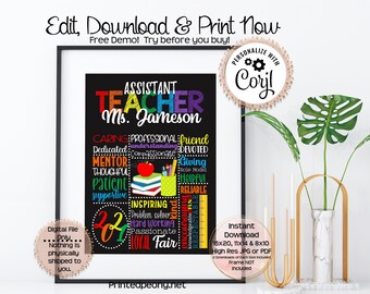 Personalized Printable Assistant Teacher Gift Assistant Gift For Teacher Thank You Gift Teacher Gift Teacher Appreciation School Gift  JPEG