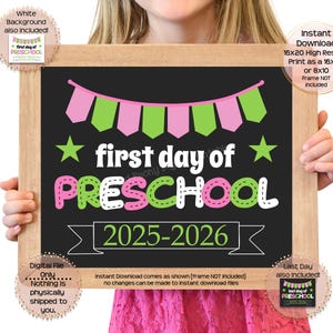 Eerste en laatste dag van de kleuterschool afdrukbaar bord 1e schooldag Pre-K Photo Prop Begin van de kleuterschool afdrukbare Instant Download Laatste dag