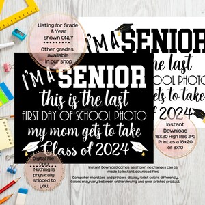 First Day of Senior Year Printable Sign First Day of School Sign 12th ...