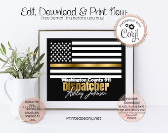 Gepersonaliseerde afdrukbare 911 dispatcher cadeau krijtbord cadeau voor dispatcher dank u gift telecommunicator cadeau 911 dispatcher kunst aan de muur