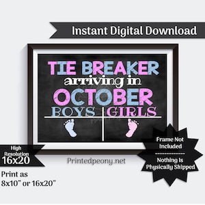 Tie Breaker Schwangerschaft Ankündigung Schwangerschaft offenbaren Tafel Poster Digital druckbare Oktober Fälligkeitsdatum Big Sister Big Brother Baby #3