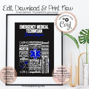 Personalized Printable Emergency Medical Technician Gift For EMT Gift Emergency Medical Tech Thank You Gift EMT Appreciation Gift  Wall Art