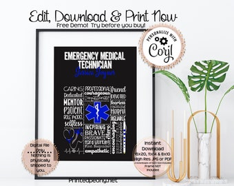 Personalized Printable Emergency Medical Technician Gift For EMT Gift Emergency Medical Tech Thank You Gift EMT Appreciation Gift  Wall Art