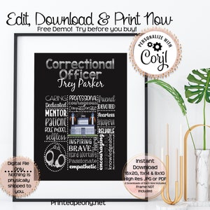 Personalized Printable Correctional Officer Gift Chalkboard Gift For CO Gift Corrections Officer Appreciation Detention Officer