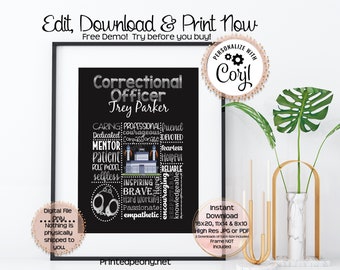 Personalized Printable Correctional Officer Gift Chalkboard Gift For CO Gift Corrections Officer Appreciation Detention Officer