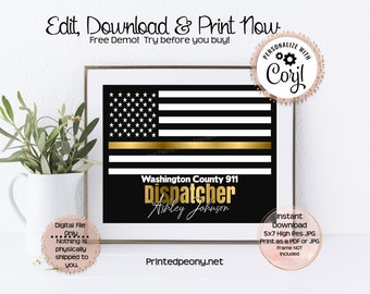 Personalized Printable 4x6 & 5x7 Dispatcher Gift For 911 Dispatcher Thank You Gift Dispatcher Gold Line Gift Gold Line Dispatcher Wall Art