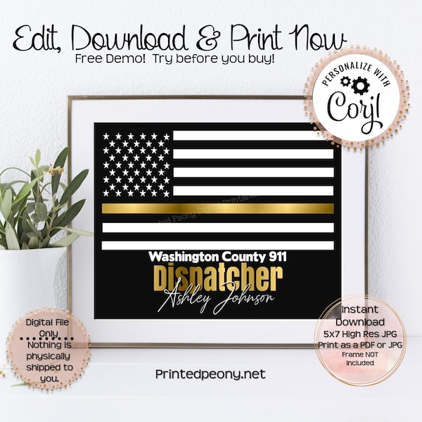 Personalized Printable 4x6 & 5x7 Dispatcher Gift For 911 Dispatcher Thank You Gift Dispatcher Gold Line Gift Gold Line Dispatcher Wall Art