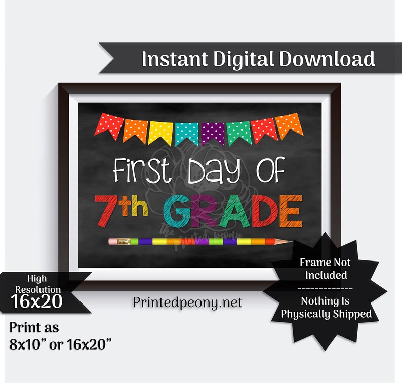 First Day of Seventh Grade Printable Sign First Day of School - Etsy