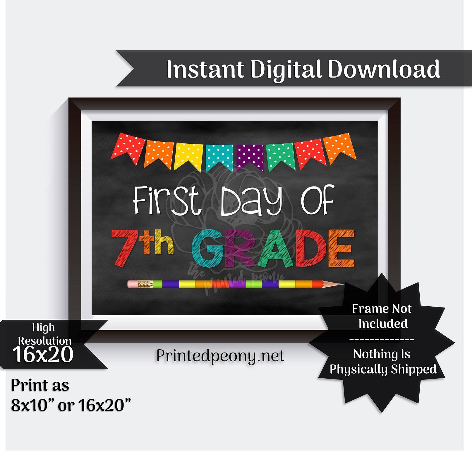 First Day of Seventh Grade Printable Sign First Day of School Etsy