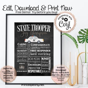 Personalized Printable State Trooper Wall Art Gift For Trooper Law Enforcement Art State Trooper Wall Decor Subway Art LEO Instant Download