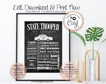 Personalized Printable State Trooper Wall Art Gift For Trooper Law Enforcement Art State Trooper Wall Decor Subway Art LEO Instant Download