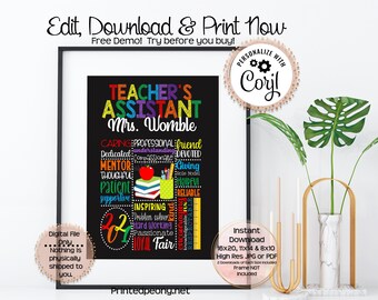 Personalized Printable Teacher's Assistant Gift Teachers Assistant Gift For TA Thank You Gift TA Gift Teacher Appreciation Gift