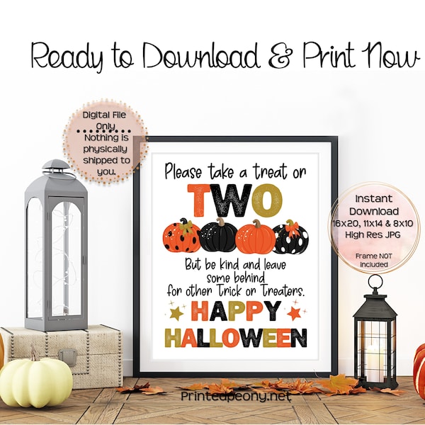Halloween afdrukbare Candy Bowl teken Neem twee afdrukbare Instant Digitale Download Hoge resolutie Halloween Print Halloween Party afdrukbaar