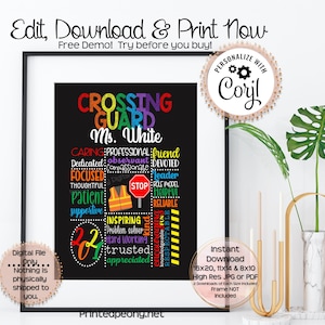 Crossing Guard Gift Chalkboard Gift For Crossing Guard Thank You Gift Crossing Guard Subway Art School Gifts  Printable Instant Download