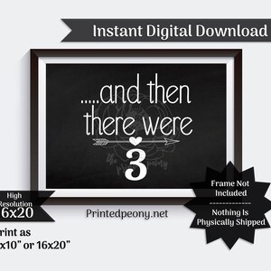 Then There Were 3 Chalkboard Pregnancy Announcement Pregnancy Reveal Baby Announcement Photo Prop Instant Digital Download
