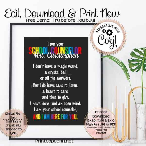 Personalized Printable School Counselor Gift Counselor Gift For Counselor Thank You Gift Guidance Counselor Gift School Counselor Gift