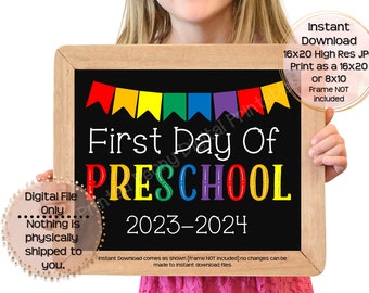 First Day of Preschool Printable Sign 1st Day of School Sign Pre-K Photo Prop Beginning of Preschool Printable Instant Download