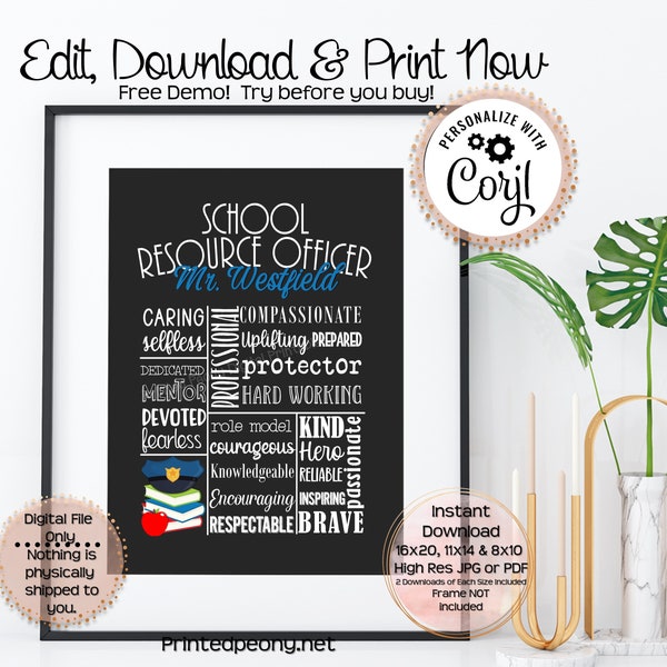 Personalized Printable School Resource Officer Gift Chalkboard Gift For SRO Thank You Gift School Resource Officer Gift SRO Wall Art