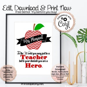 Personalized Printable Teacher Gift School Gift For Teacher Thank You Gift Mentor Gift Teacher Appreciation School Gift