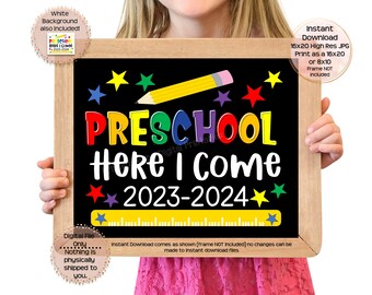 First Day of Preschool Printable Sign 1st Day of Pre-K Photo Prop First Day of Preschool Here I Come Printable Instant Download