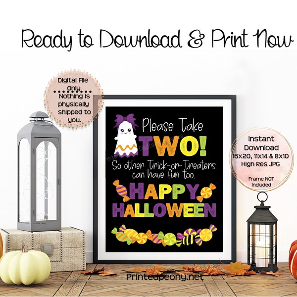 Halloween Printable Candy Bowl Sign Take Two Printable Instant Digital Download High Resolution Halloween Print Halloween Party Printable